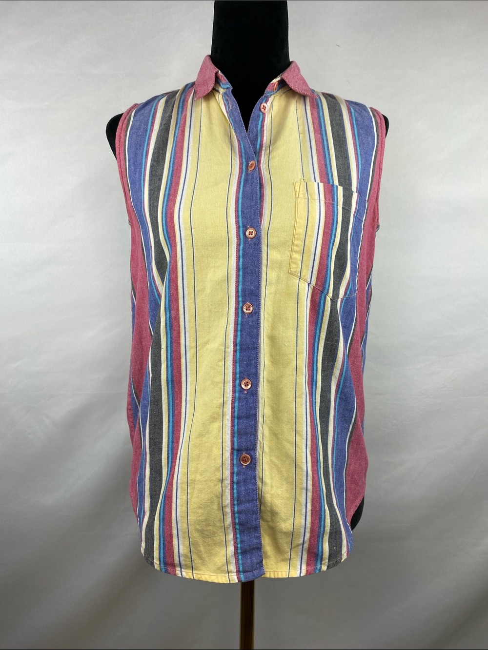 Vintage Tribes Western Striped Cotton Sleeveless Button Up Shirt Size Medium